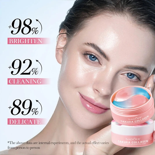 60Pcs Sakura Collagen Multi-Effect Nourishing Eye Mask, Which Can Effectively Moisturize, Tighten, and Brighten the Light Beige Areas Around the Eyes, Creating a Light Beige Barrier to Make the Light Beige Area More Bright an