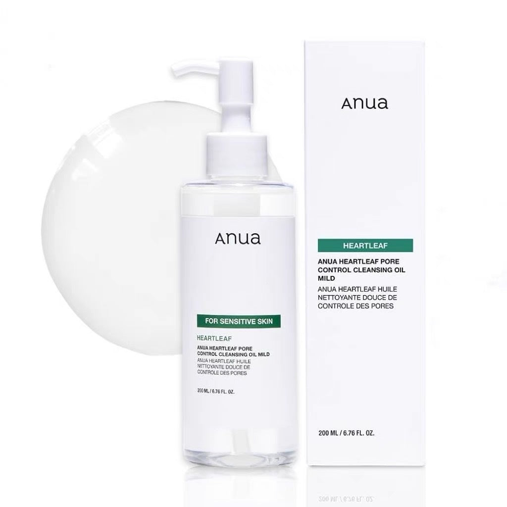 “Anua Heartleaf Pore Control Cleansing Oil Mild 200 ml, flacone con erogatore e confezione”