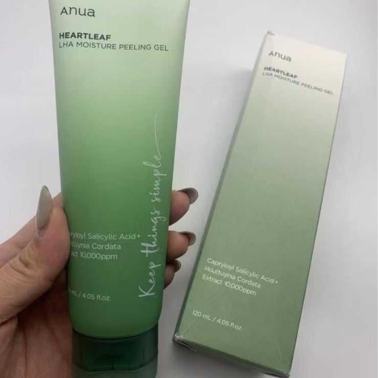 “Gel peeling viso Anua Heartleaf LHA Moisture Peeling Gel 120 ml, tubo verde con confezione”