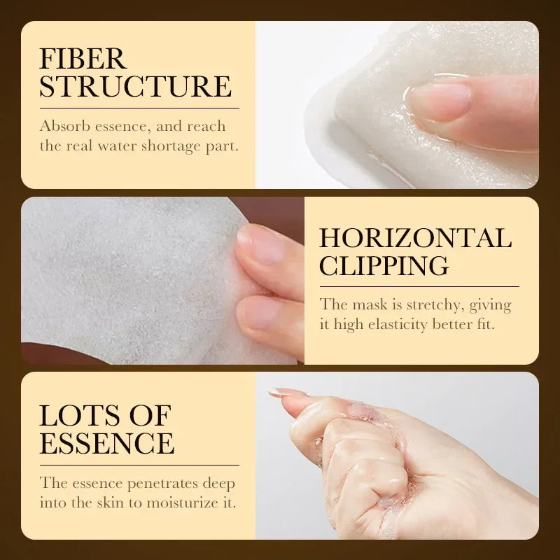 10 pieces 24k Gold Hyaluronic Acid Moisturizing Facial Mask Whitening Mask for Face Women Korean Skin Care Products