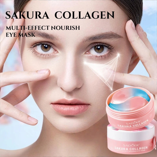 60Pcs Sakura Collagen Multi-Effect Nourishing Eye Mask, Which Can Effectively Moisturize, Tighten, and Brighten the Light Beige Areas Around the Eyes, Creating a Light Beige Barrier to Make the Light Beige Area More Bright an