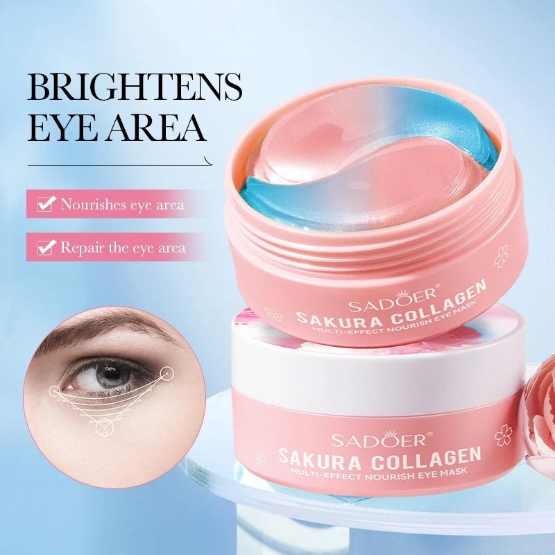 60Pcs Sakura Collagen Multi-Effect Nourishing Eye Mask, Which Can Effectively Moisturize, Tighten, and Brighten the Light Beige Areas Around the Eyes, Creating a Light Beige Barrier to Make the Light Beige Area More Bright an