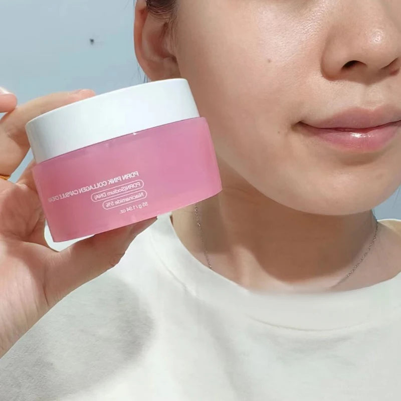 Korean PDRN Pink Collagen Capsule Cream with Niacinamide Cream for Uneven Skin Tone Lightweight Face Moisturizer Non Greasy care