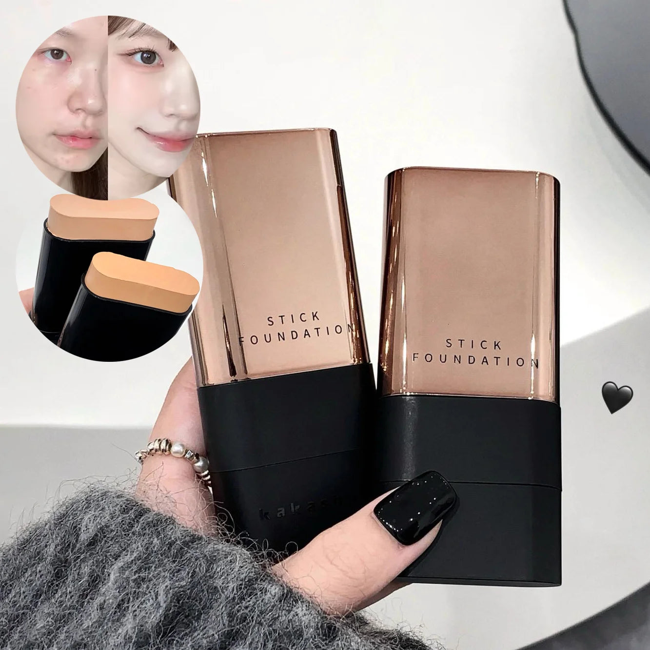 Kakashow Two In One Concealer Foundation Stick Facial Matte Waterproof Bronzer Contouring Face Coverage Moisturizing Cream