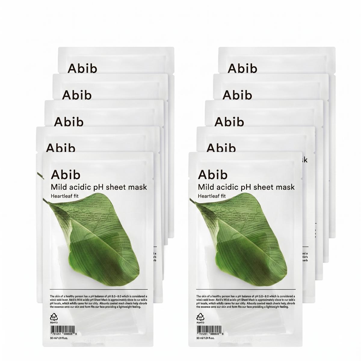Maschere viso in tessuto Abib Mild Acidic pH Heartleaf Fit 10 pezzi