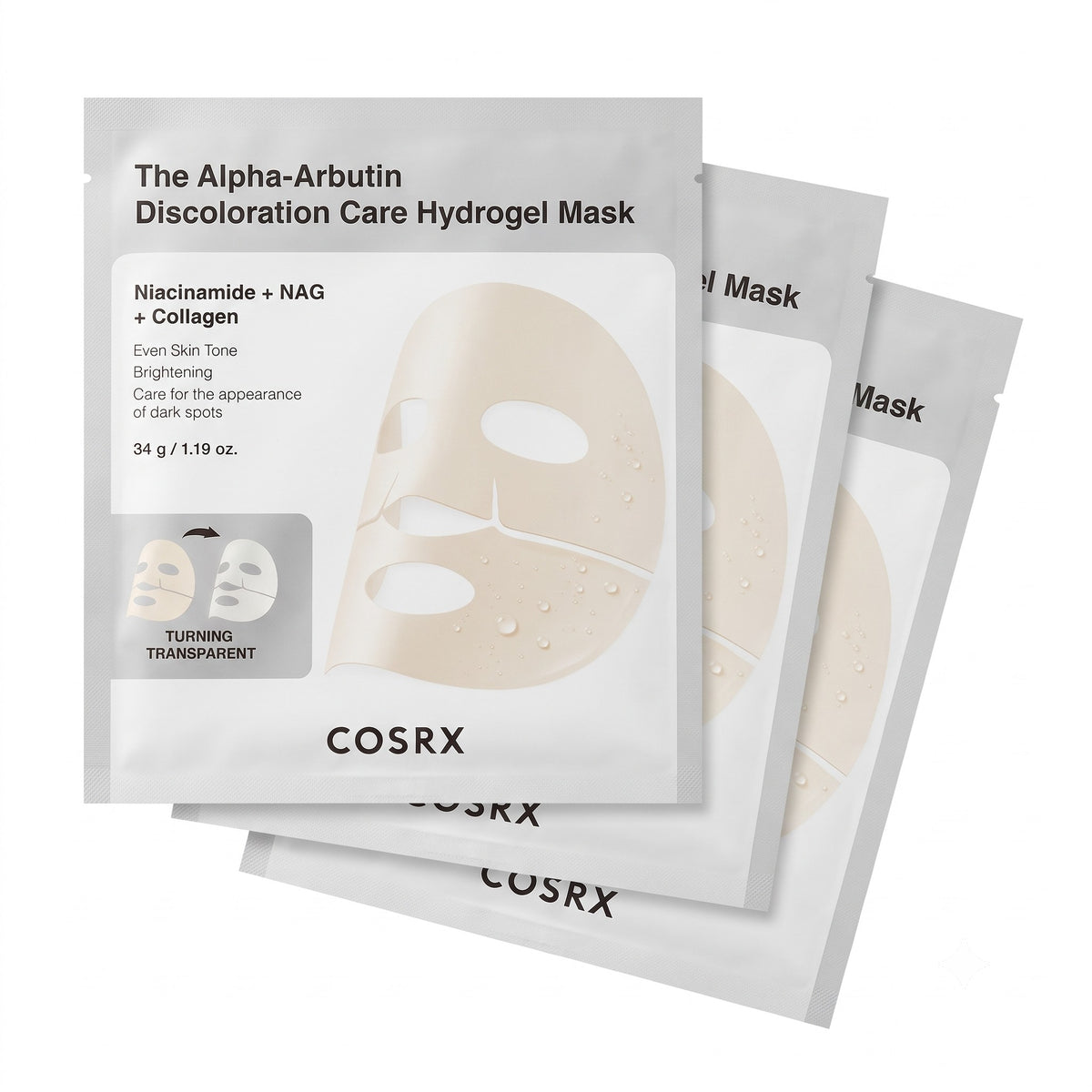 Maschere viso in idrogel COSRX The Alpha-Arbutin Discoloration Care, confezione da 3