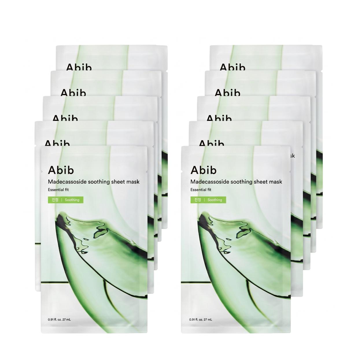 Maschere viso lenitive Abib Madecassoside Soothing Sheet Mask Essential Fit 10 pezzi