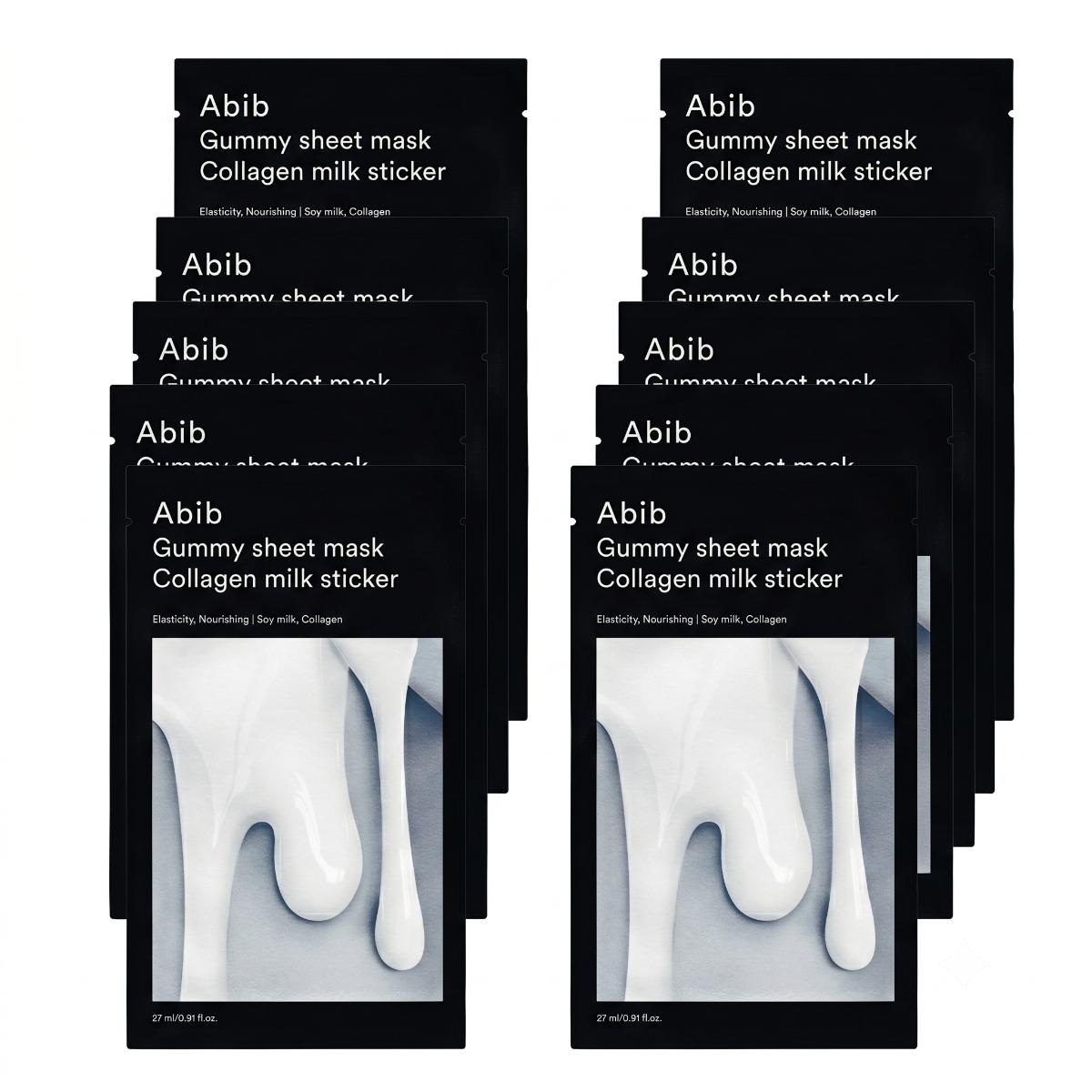 Maschere viso Abib Gummy Sheet Mask Collagen Milk Sticker 10 pezzi
