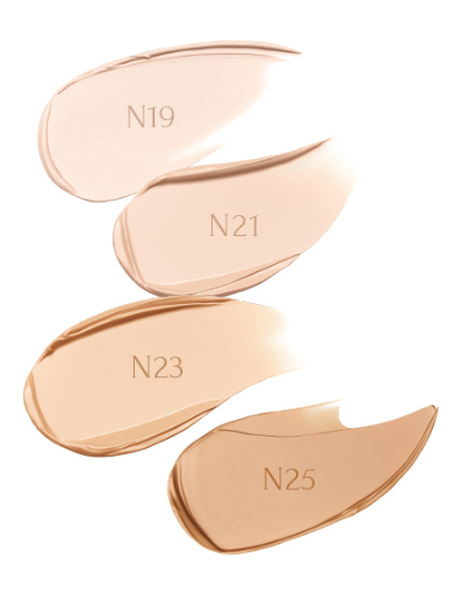 Campioni delle tonalità N19, N21, N23 e N25 del fondotinta MUZIGAE MANSION Sleek Matt Cushion